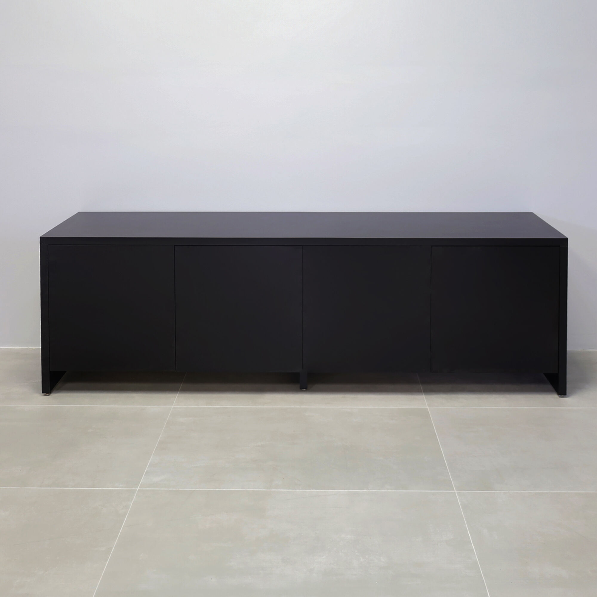 100-inch Boston Storage Credenza in black matte laminate credenza & doors.
