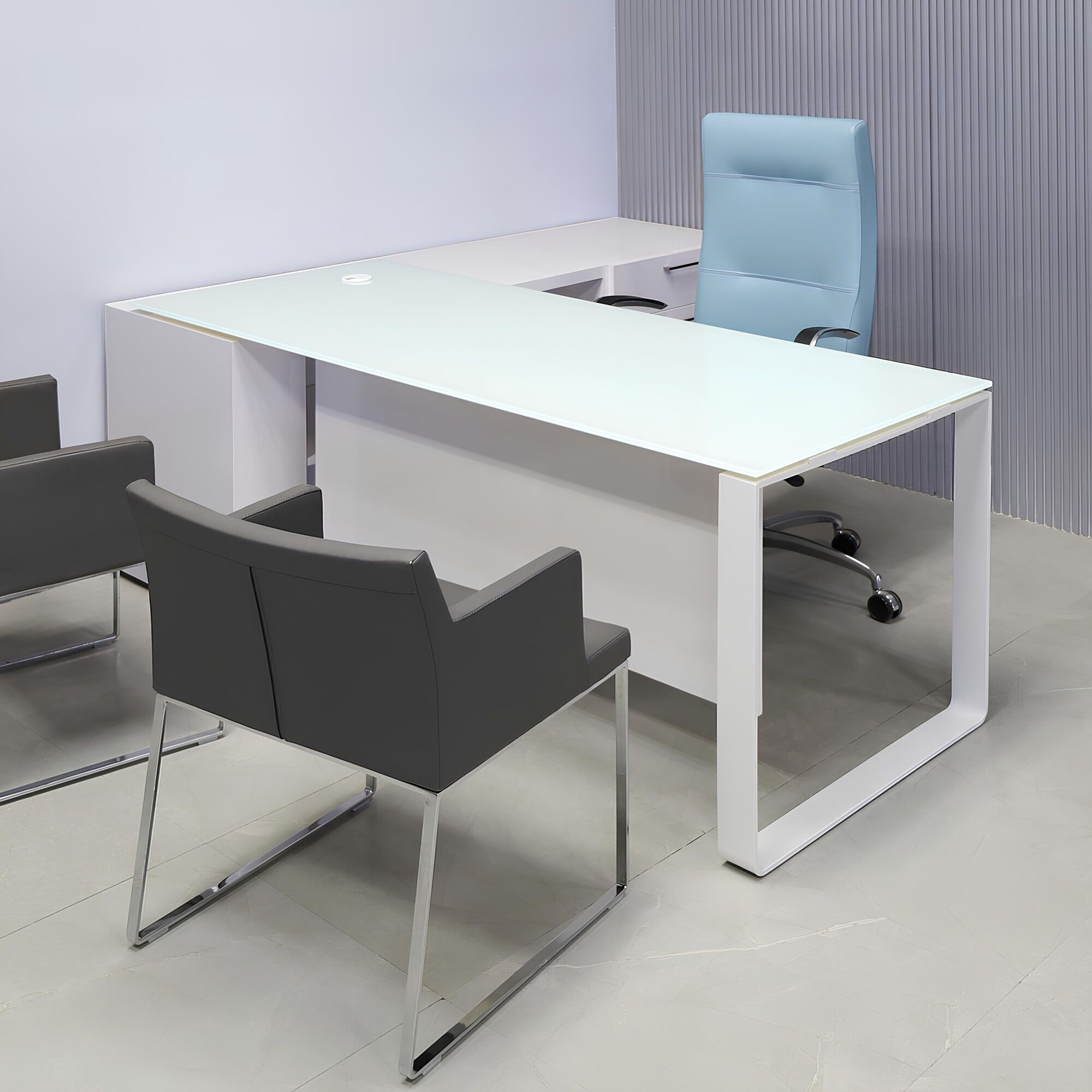 Aspen Executive Desk With Credenza and Tempered Glass Top