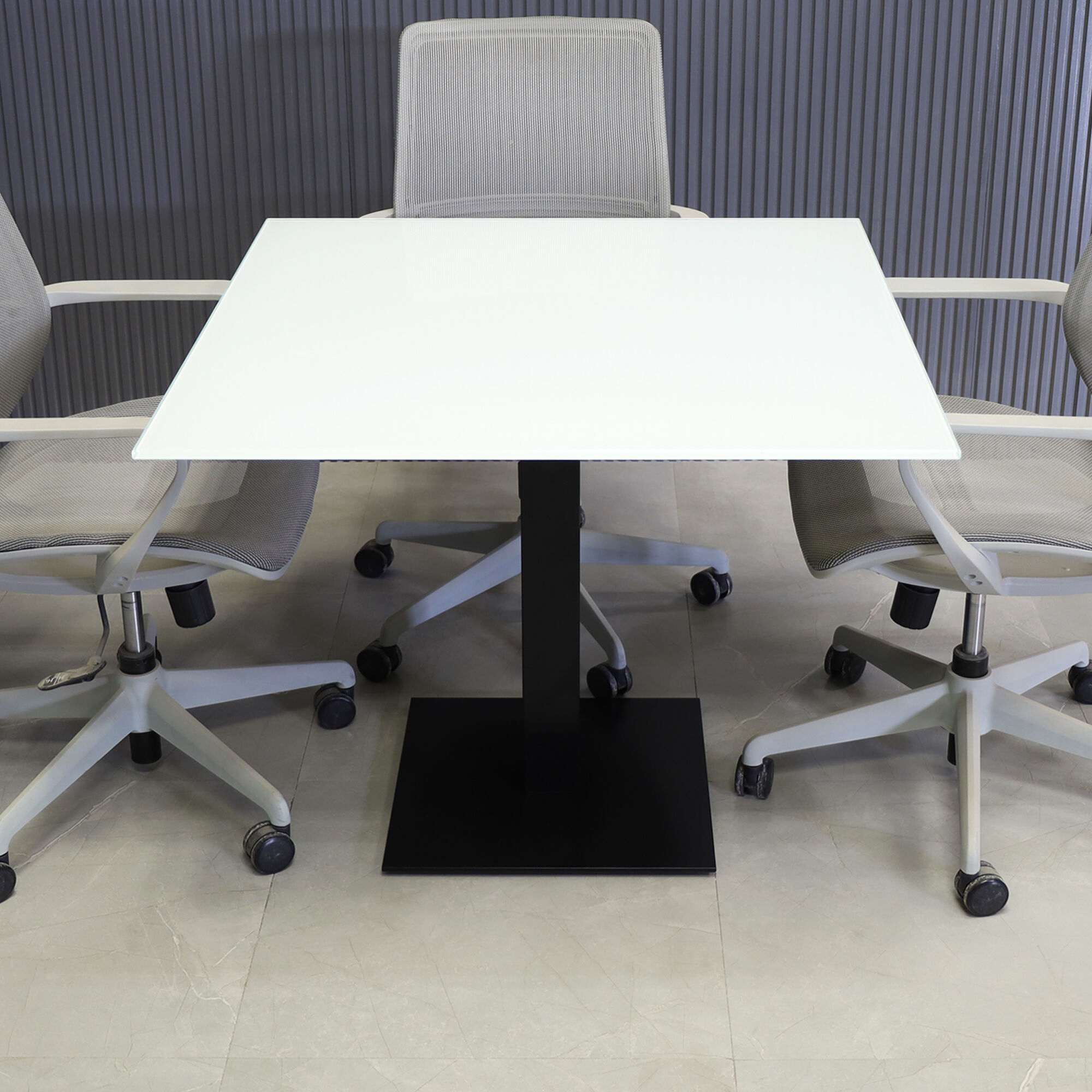California Square Cafeteria Table with White Tempered Glass Top - 36 In. - Stock #64