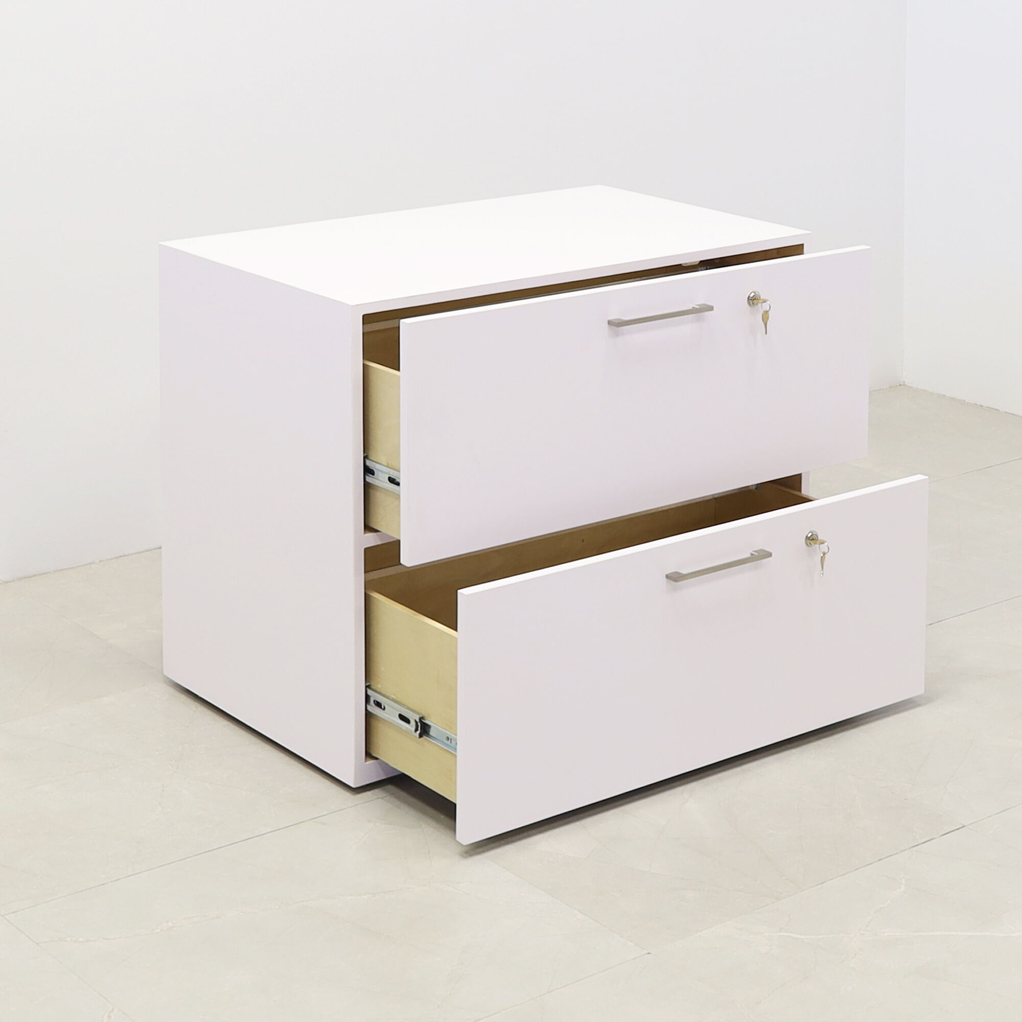 30-inch height Naples Lateral File Cabinet in white matte laminate cabinet.