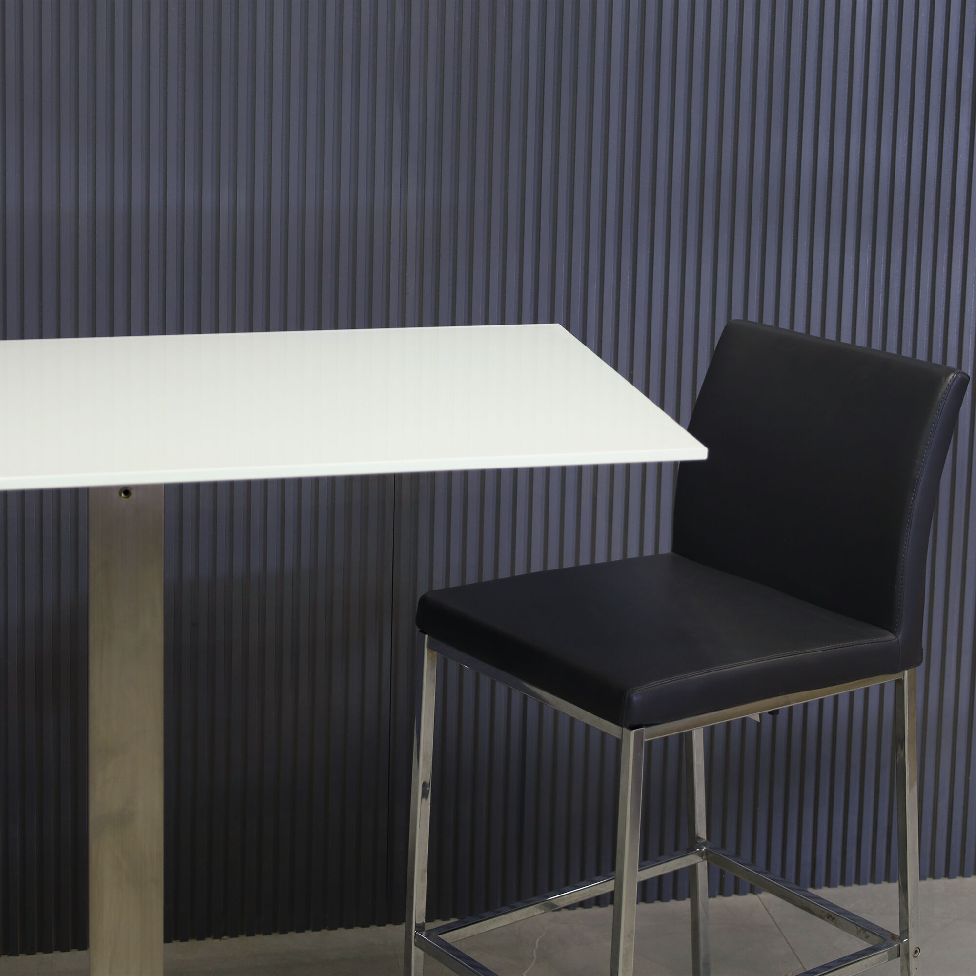 42-inch California Rectangular Bar Table in 1/2" white tempered glass top, and stainless steel base.