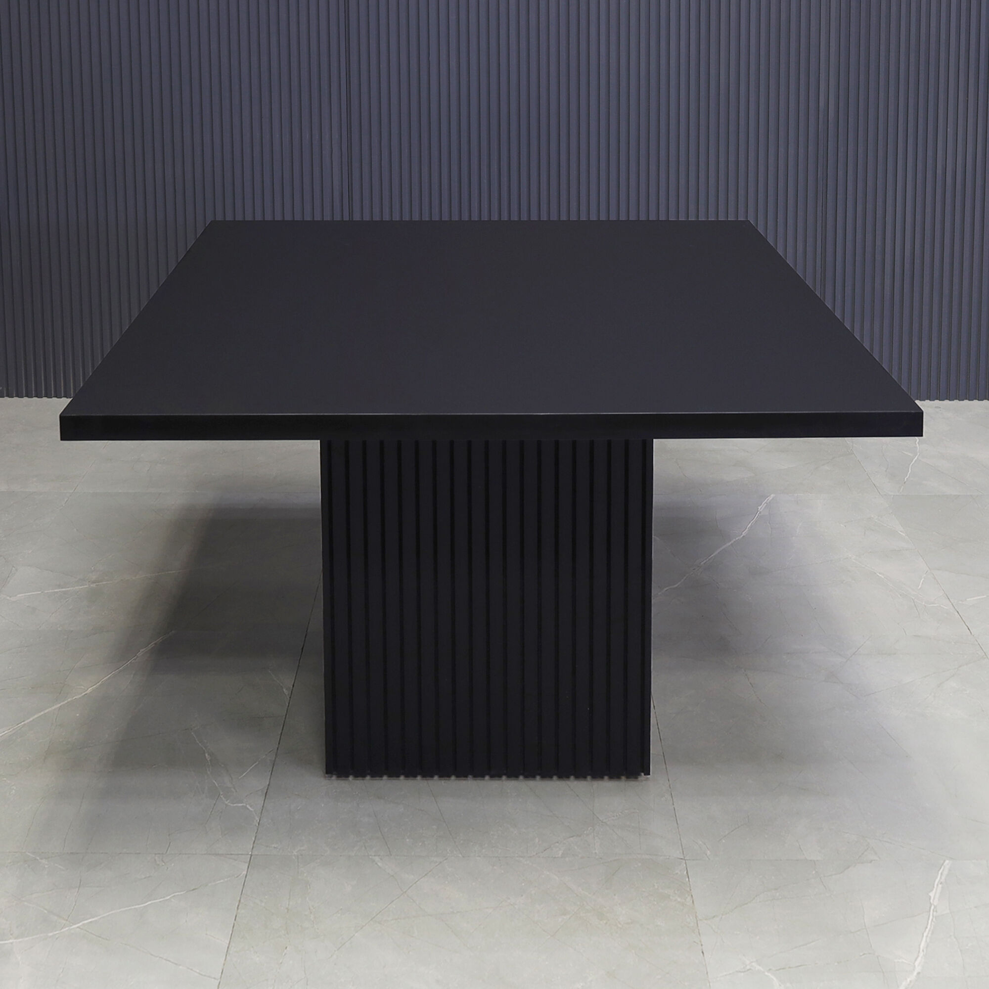 42-inch Newton Square Shape Conference Table in black traceless laminate top and black traceless tambour base.