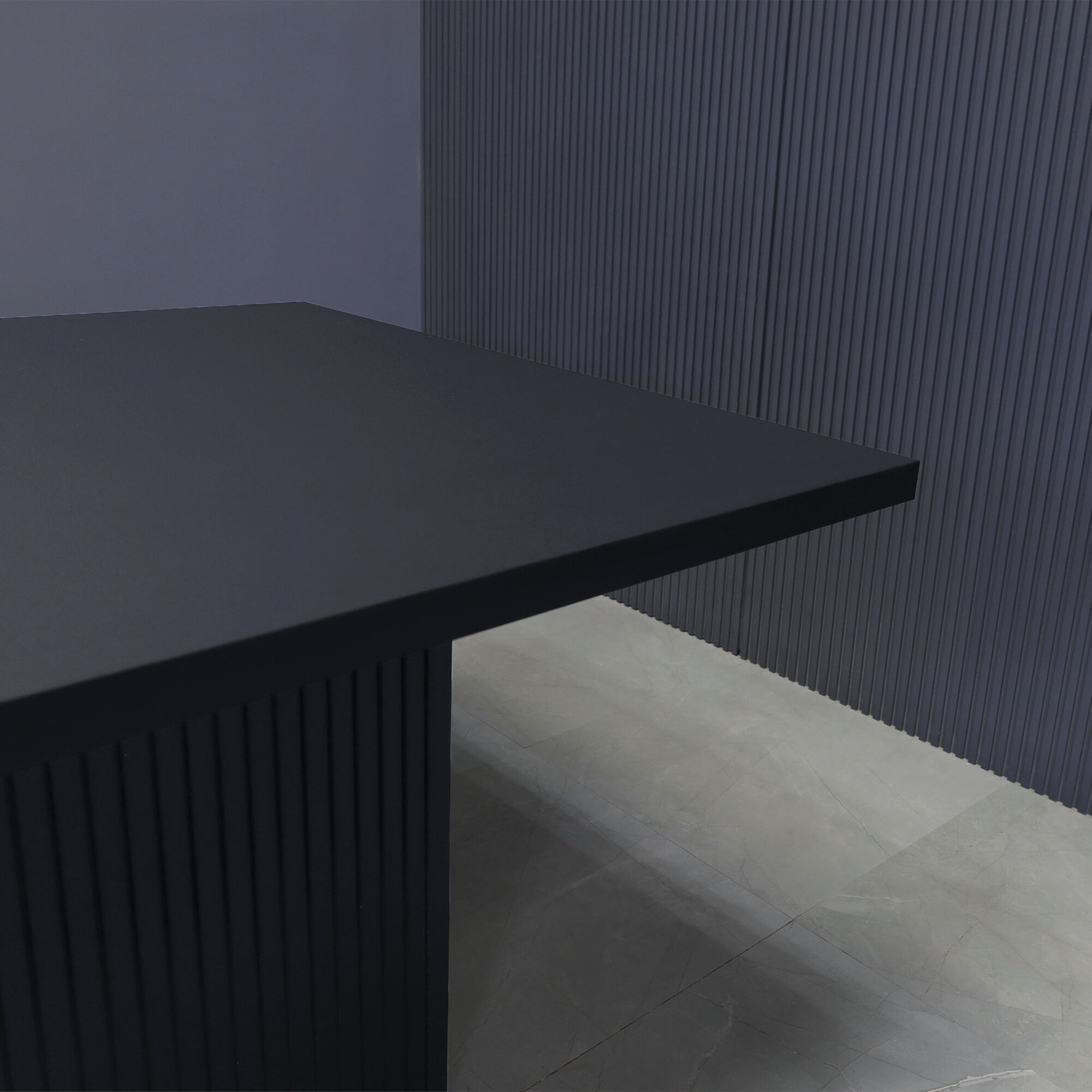 42-inch Newton Square Shape Conference Table in black traceless laminate top and black traceless tambour base.