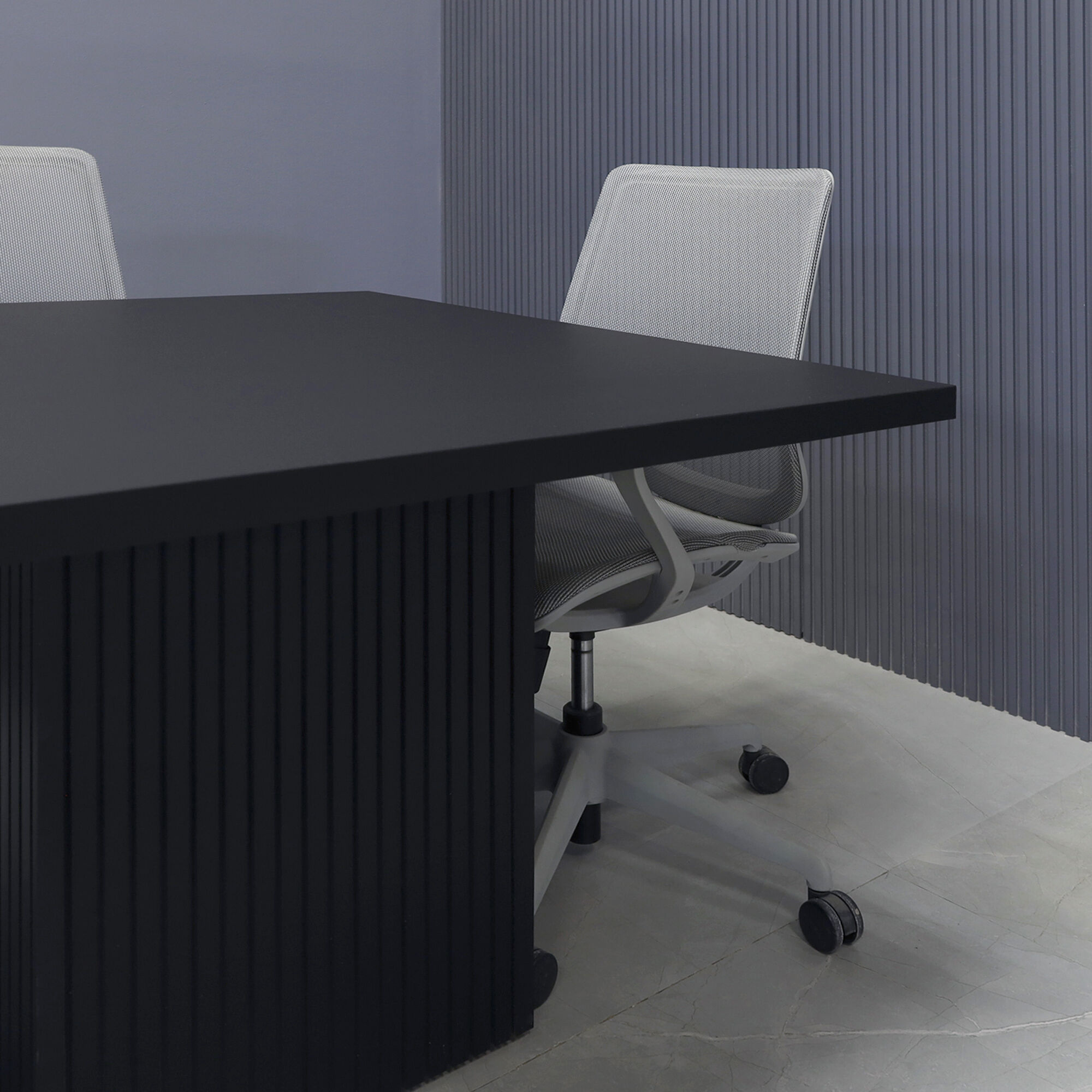 42-inch Newton Square Shape Conference Table in black traceless laminate top and black traceless tambour base.