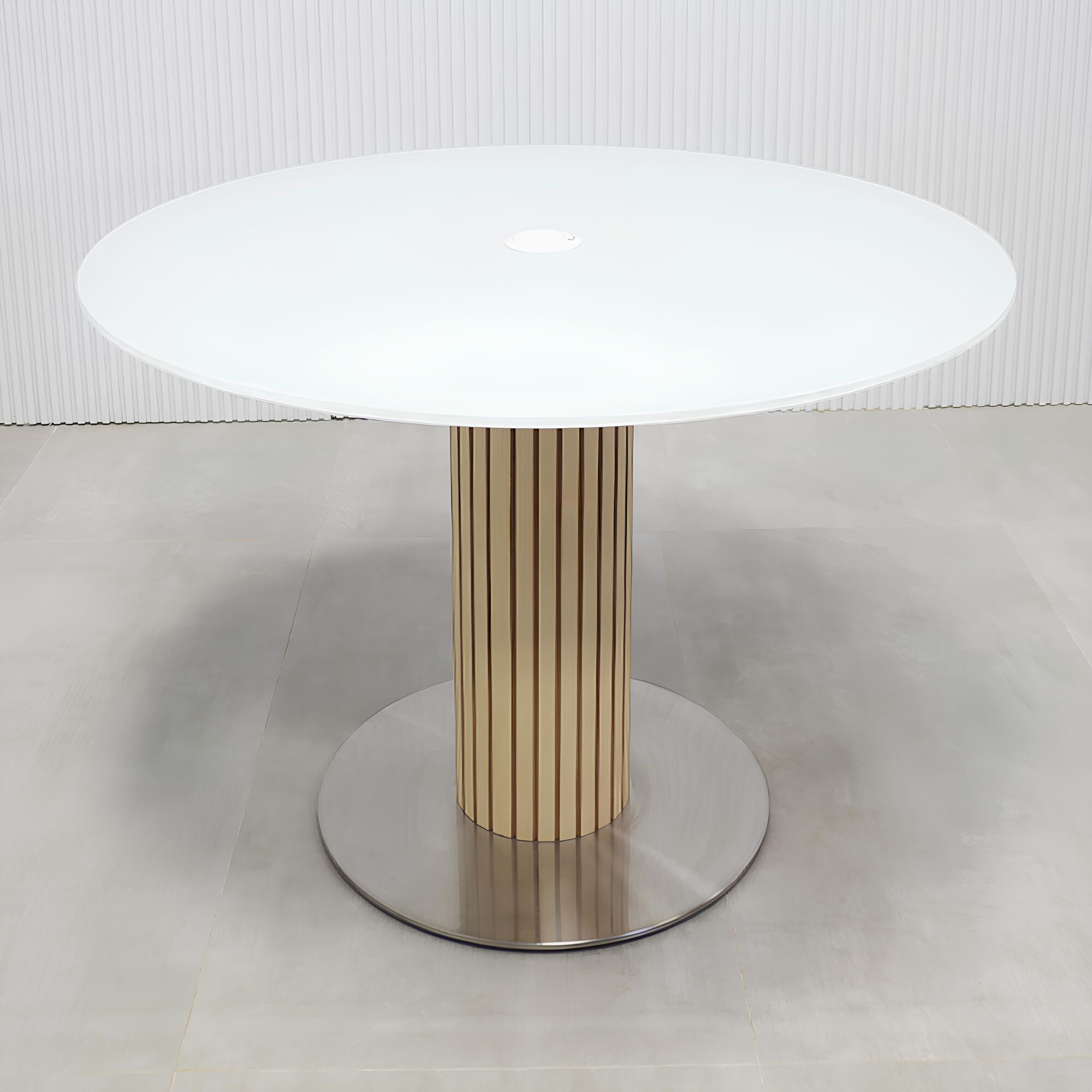 Omaha Round Conference Table with White Tempered Glass Top - 42 In. - Stock #149