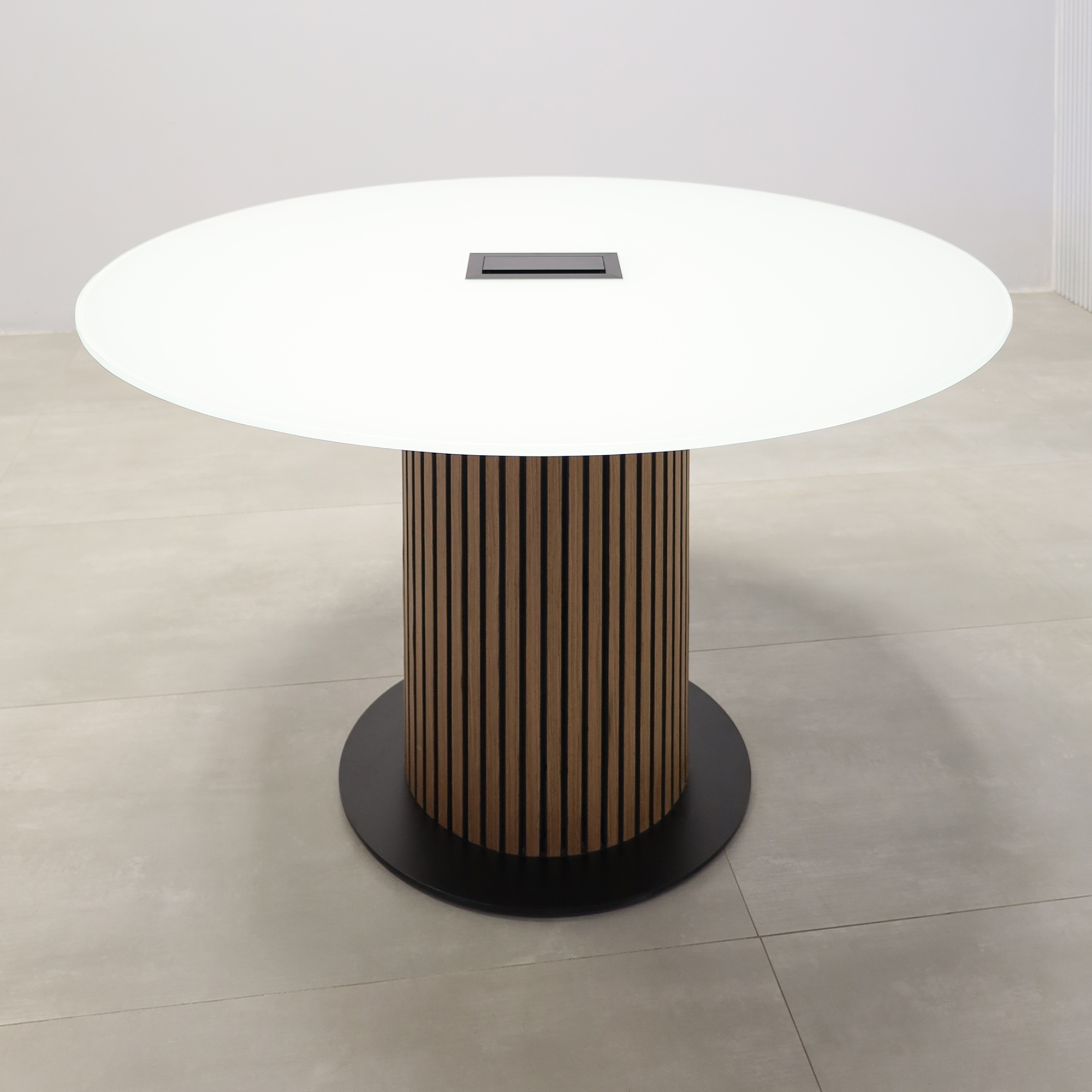 Omaha Round Conference Table with X3 Base with White Tempered Glass Top - 48 In. - Stock #174