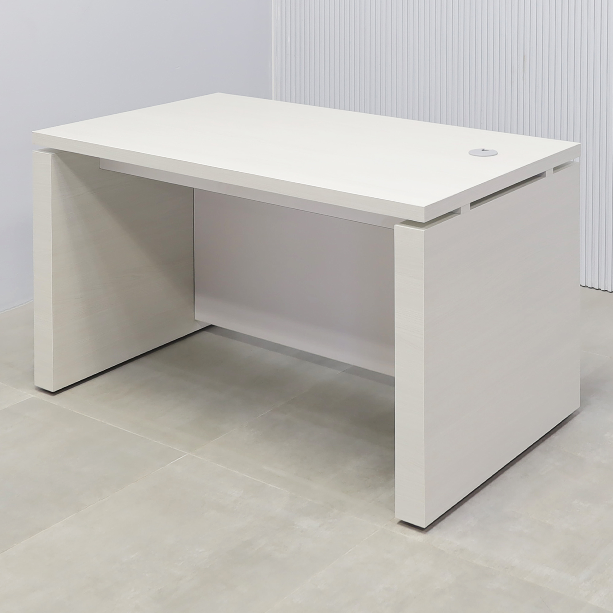52-inch Denver Straight Laminate Executive Desk with White Ash laminate top, and Dover-Off white matte laminate privacy panel.