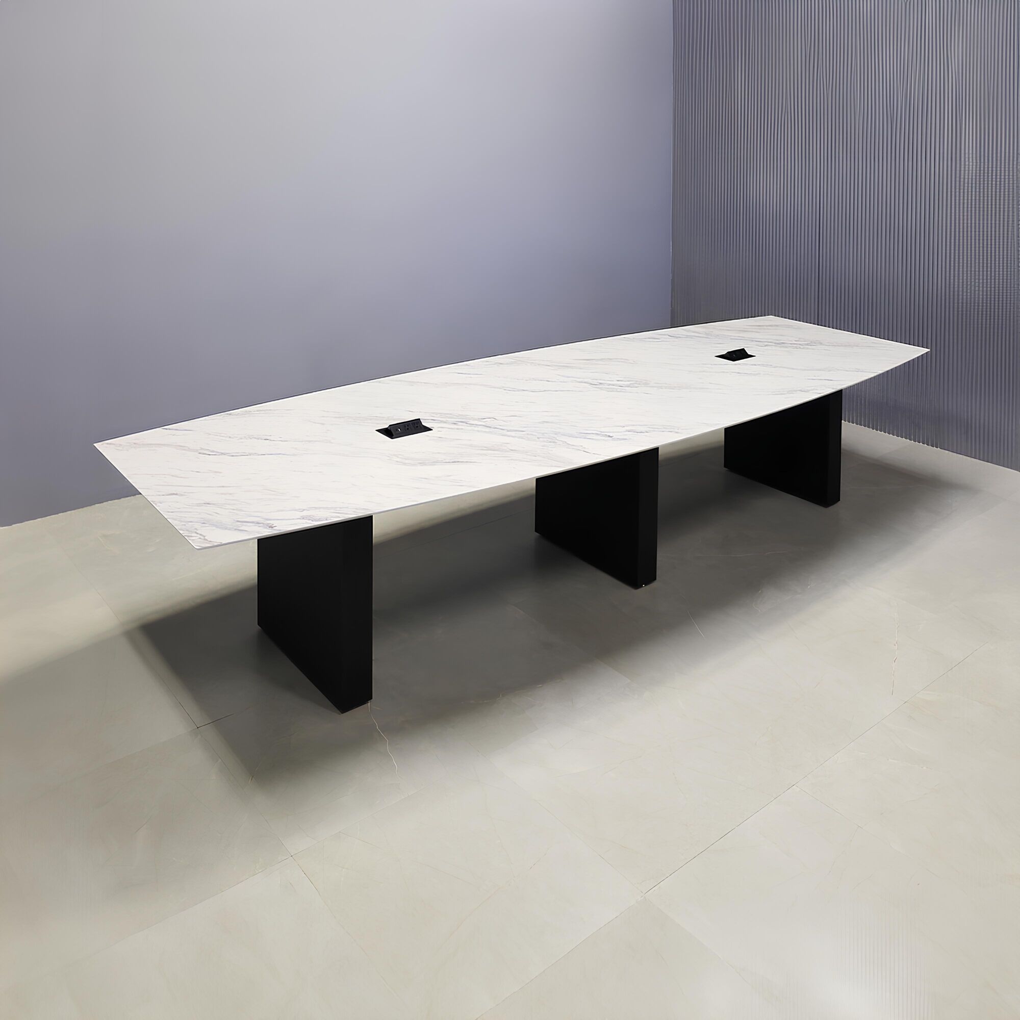 Aurora Boat Shape Conference Table With Engineered Surface Top and X1 Base