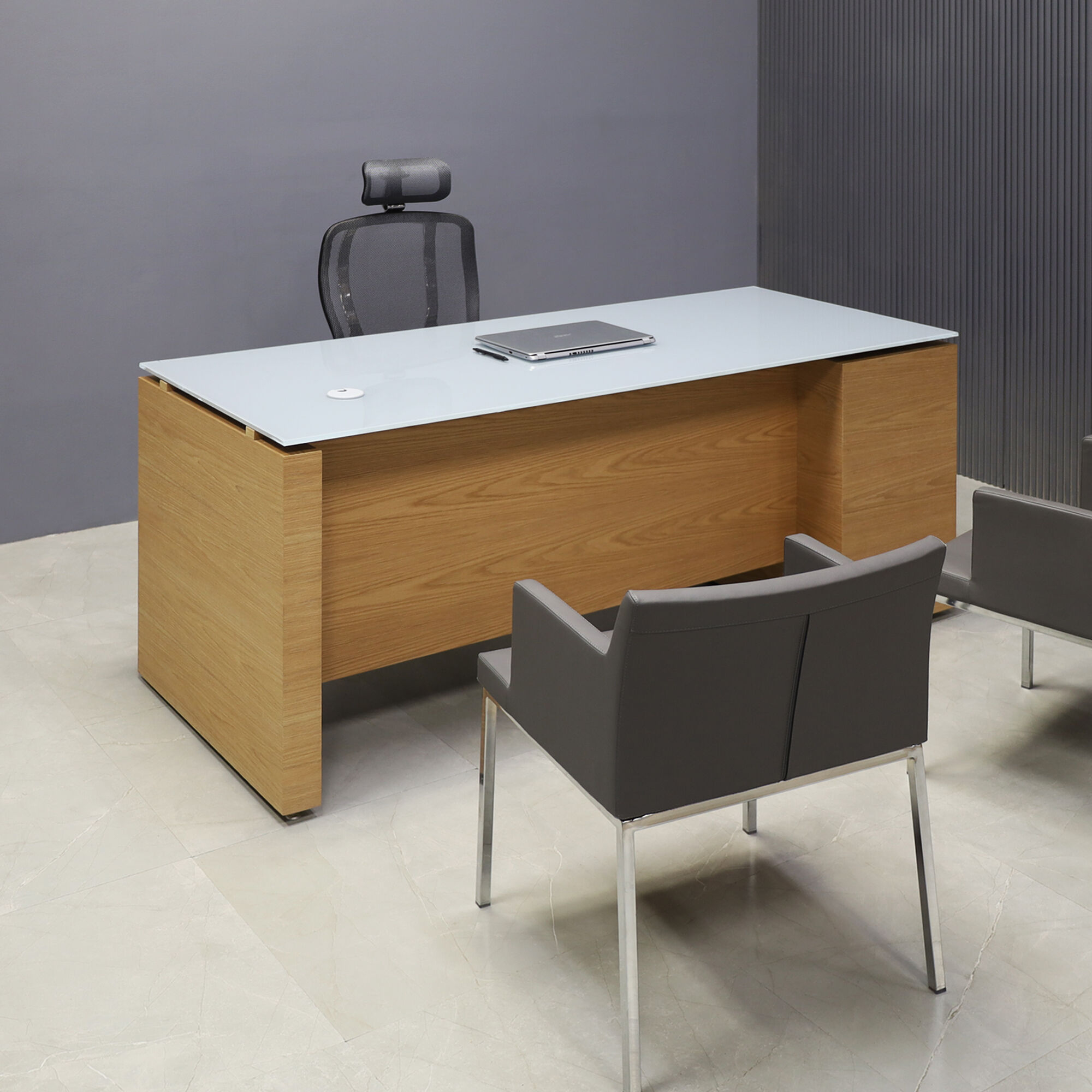 Denver Straight Executive Desk With Cabinet and Tempered Glass Top