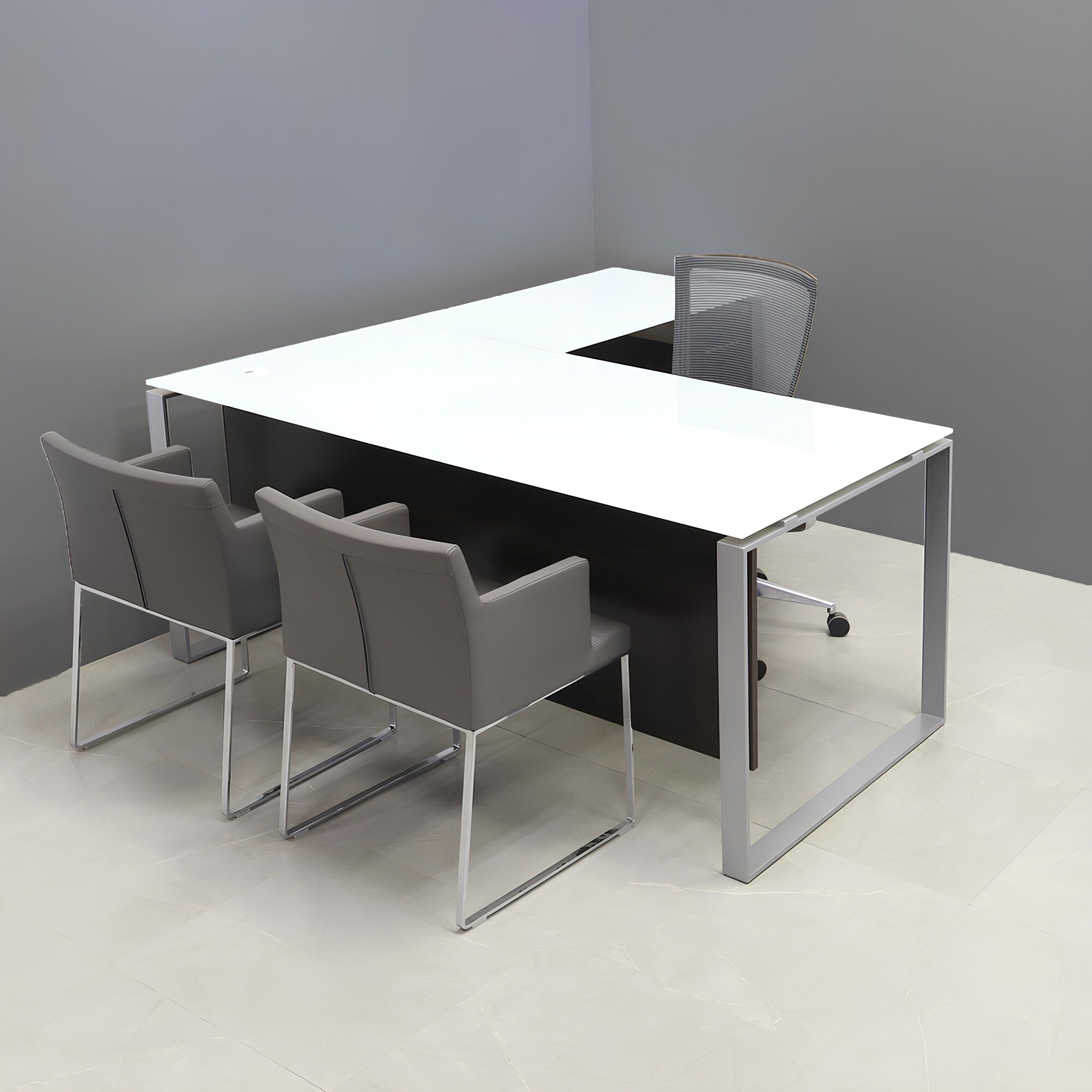 Aspen L-Shape Executive Desk With Tempered Glass Top
