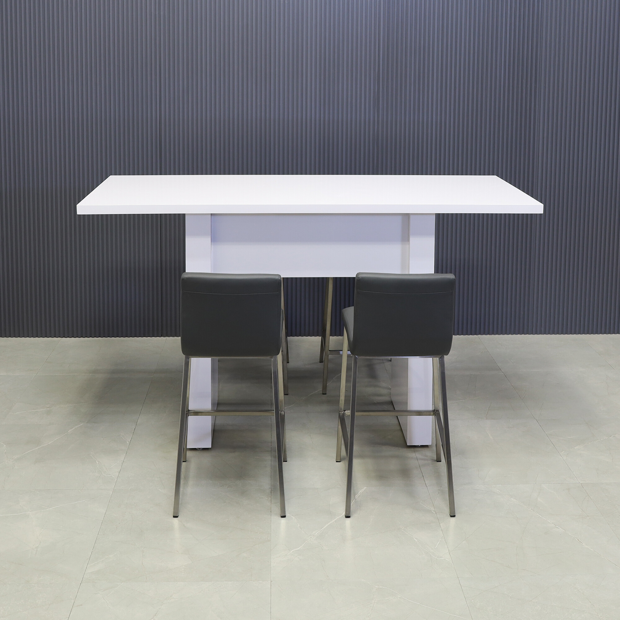 72-inch width x 42-inch height, Windsor Laminate Collaboration Table in white gloss laminate top & base, shown here.