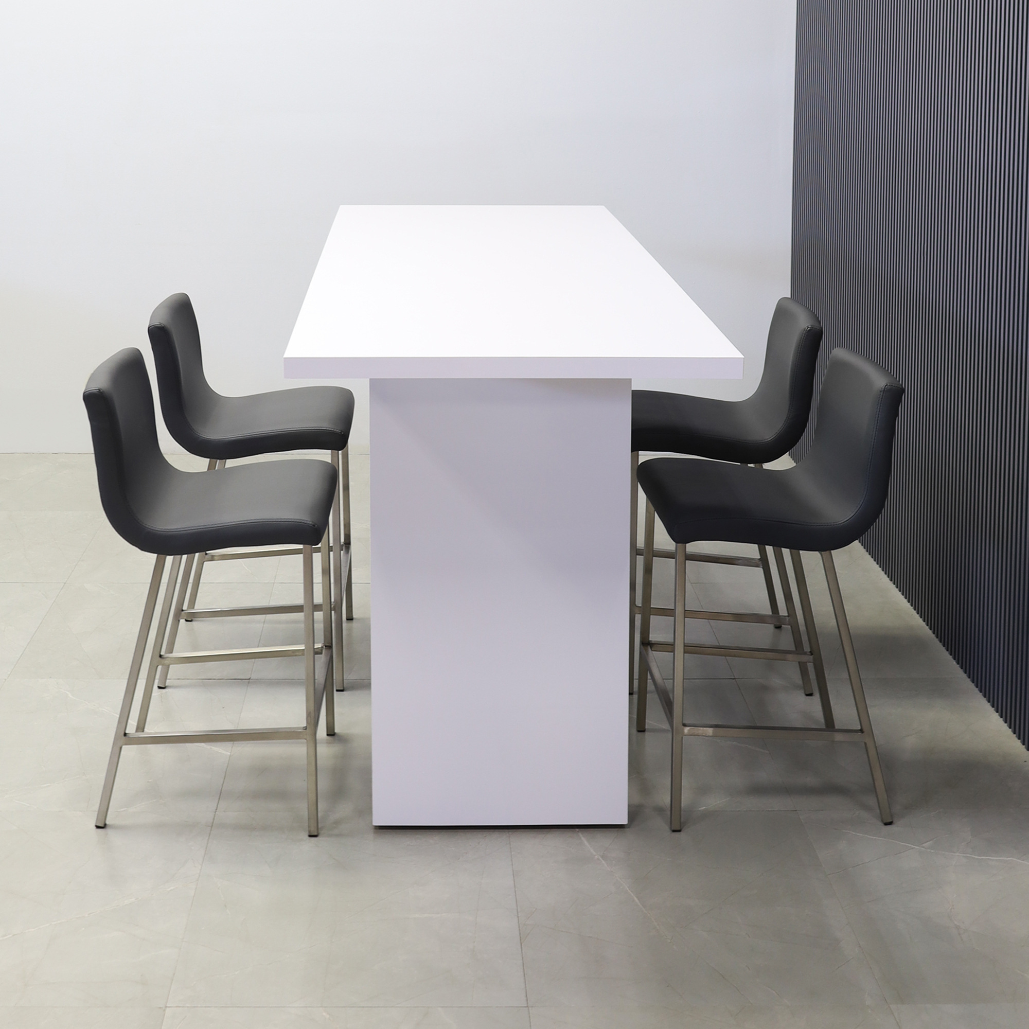 72-inch width x 42-inch height, Windsor Laminate Collaboration Table in white gloss laminate top & base, shown here.