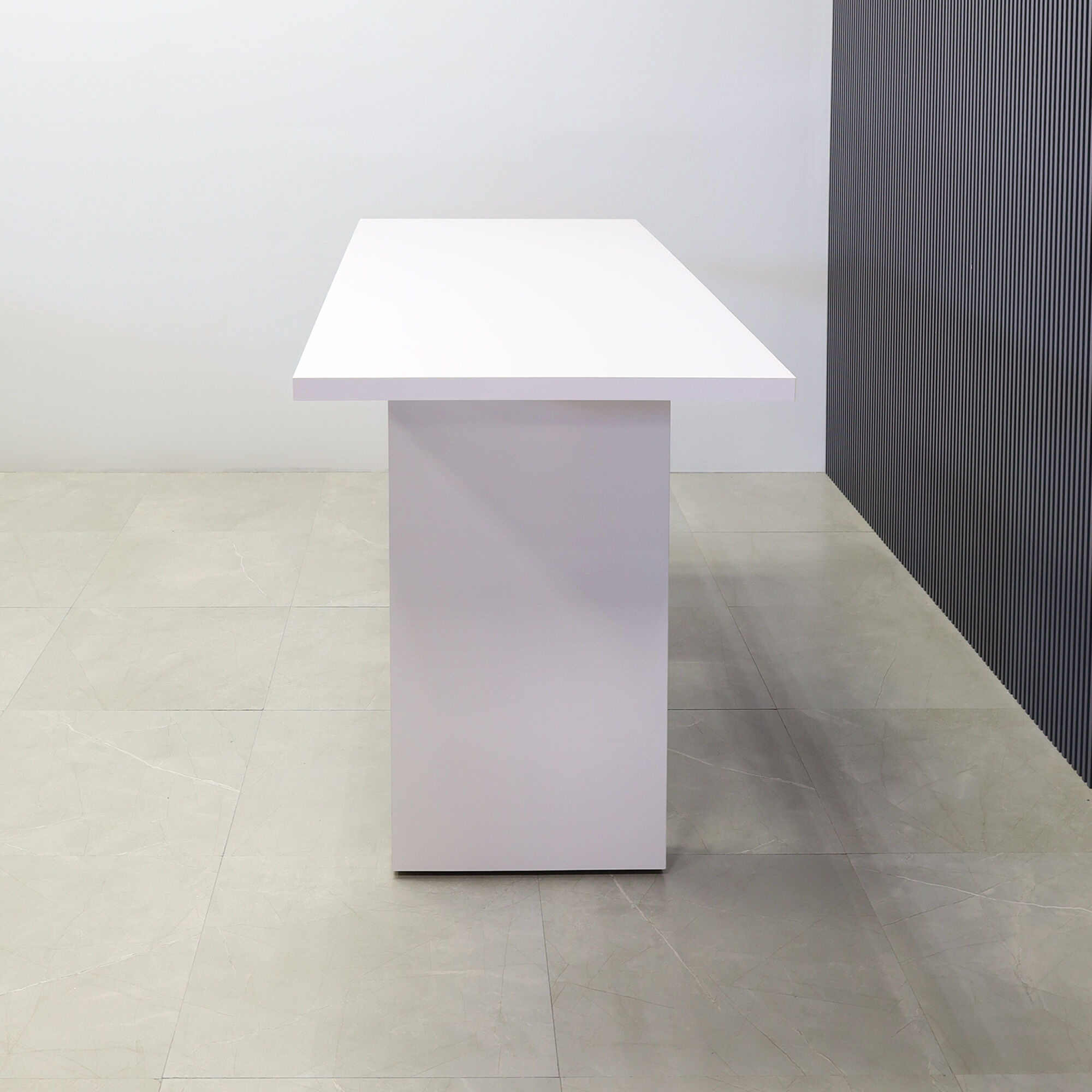 72-inch Windsor Bar Table in white gloss laminate top and base.