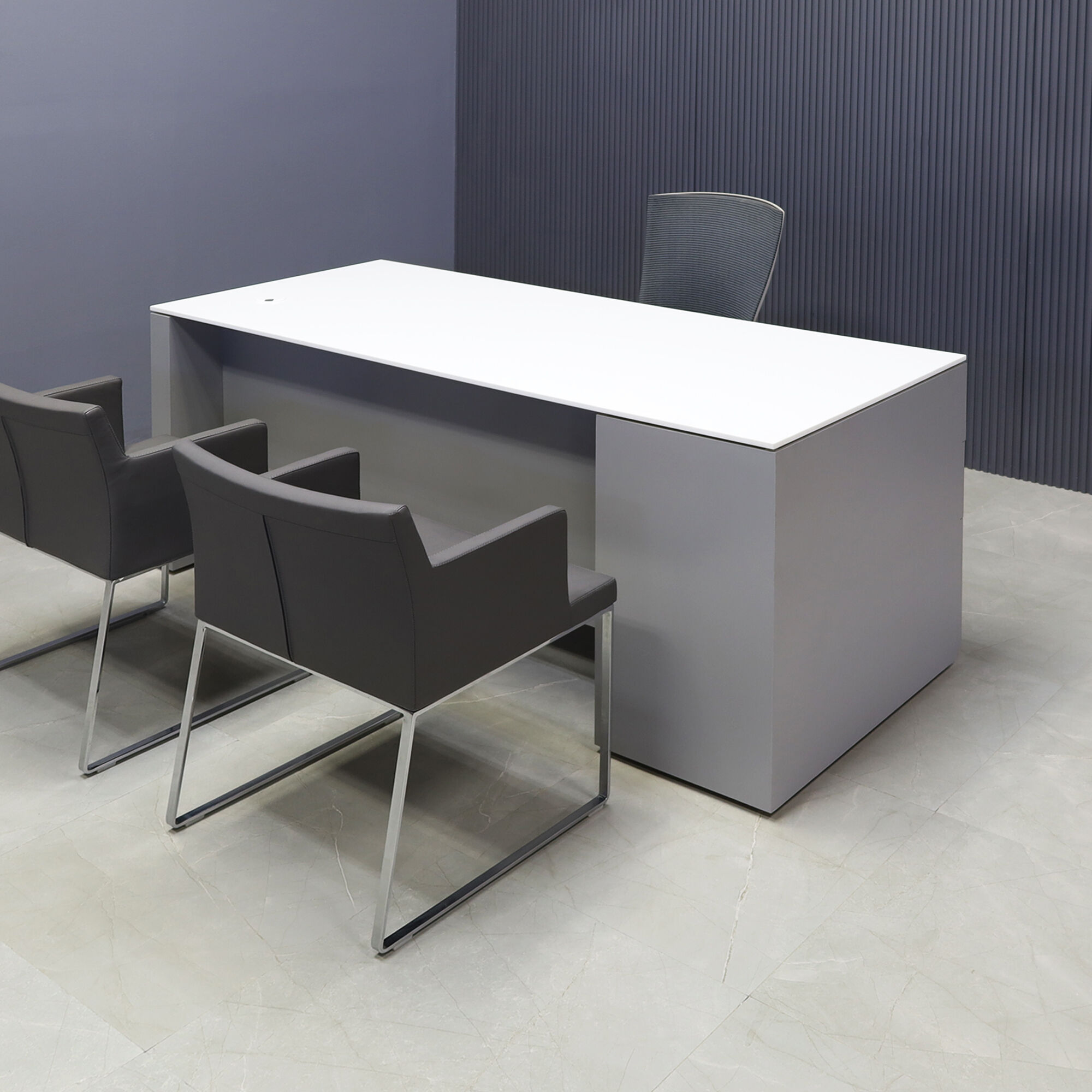 Denver Straight Executive Desk With Cabinet in 1/2" White Solid Engineered Surface Top - 72 In. - Stock #17