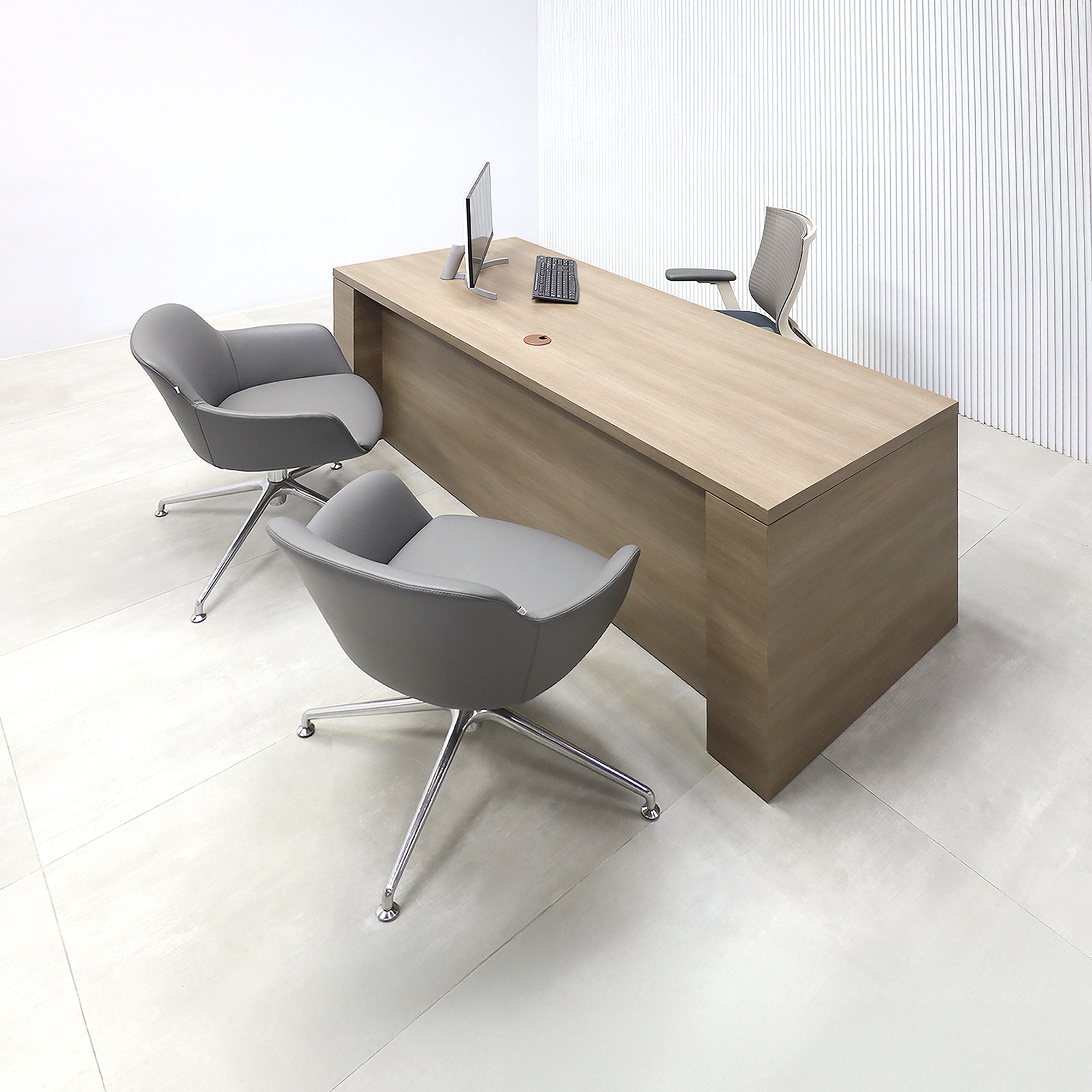 72-inch Denver Straight Laminate Executive Desk with Sit-Stand Mechanism with (Wilsonart Phantom Cocoa 8213K-28 special swatch by request) laminate finish.