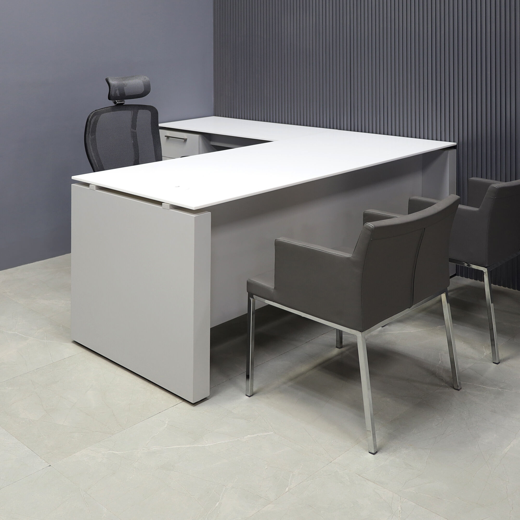 Denver L-Shape Executive Desk With Cabinet and Engineered Surface Top