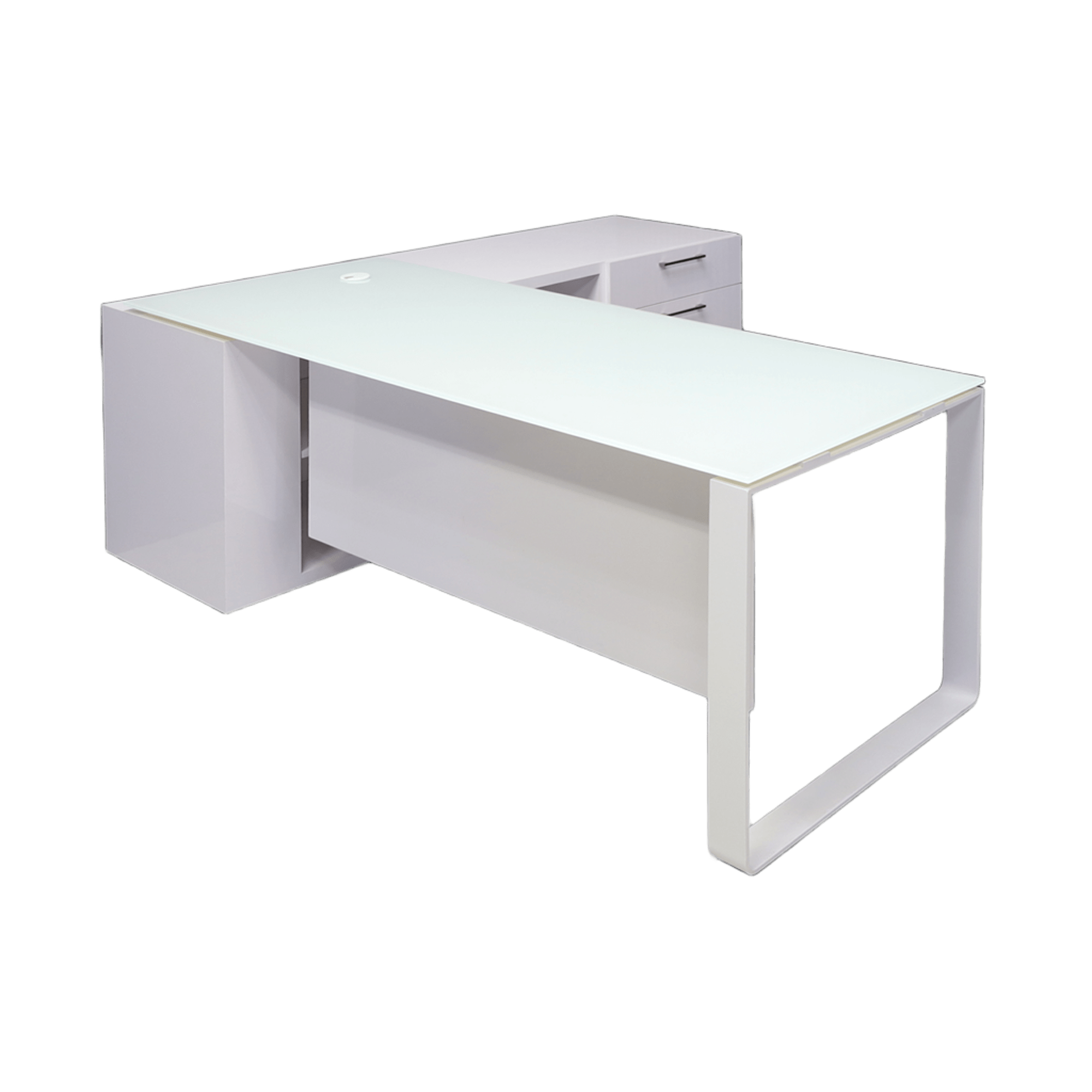 Aspen Executive Desk With Credenza and Tempered Glass Top