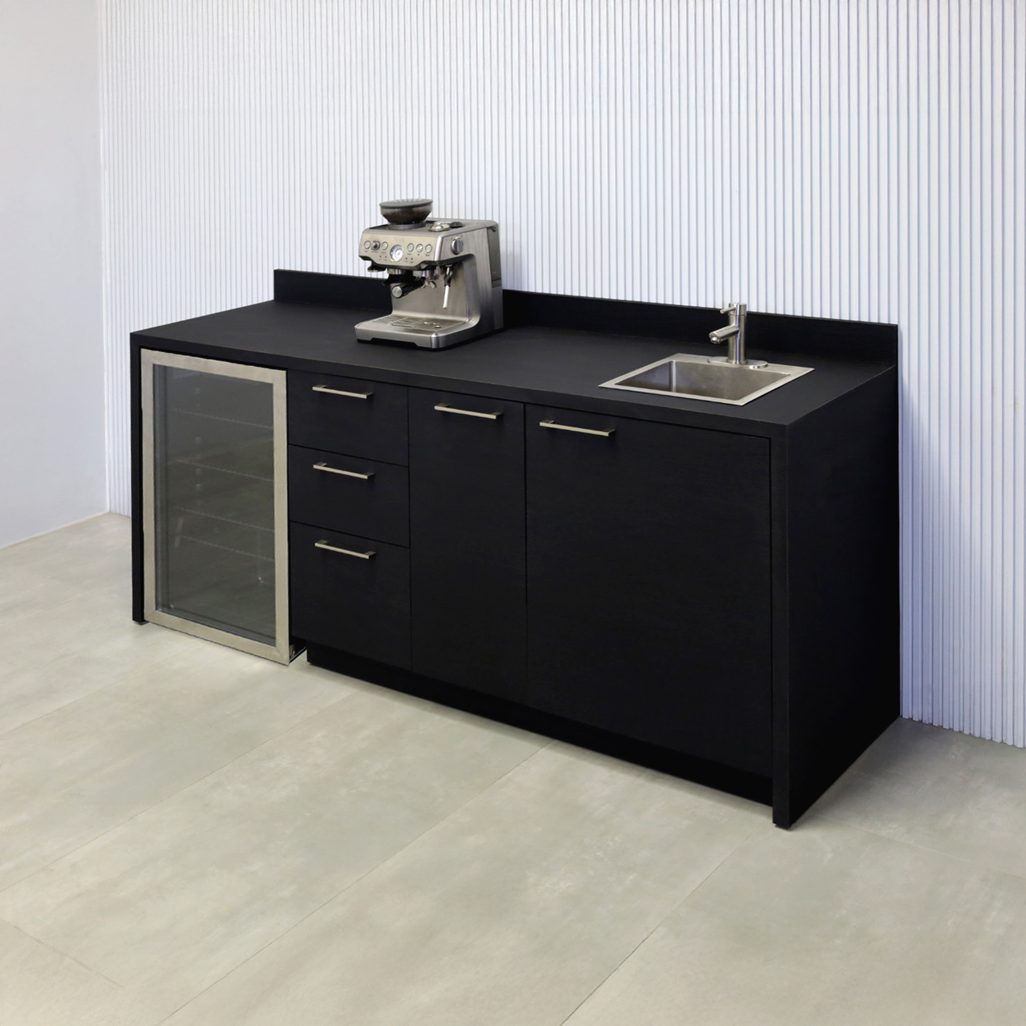 84-inch Sweetwater Kitchenette with Black Cinder matte laminate top, Black Cinder matte laminate main body, and Black liner interior.