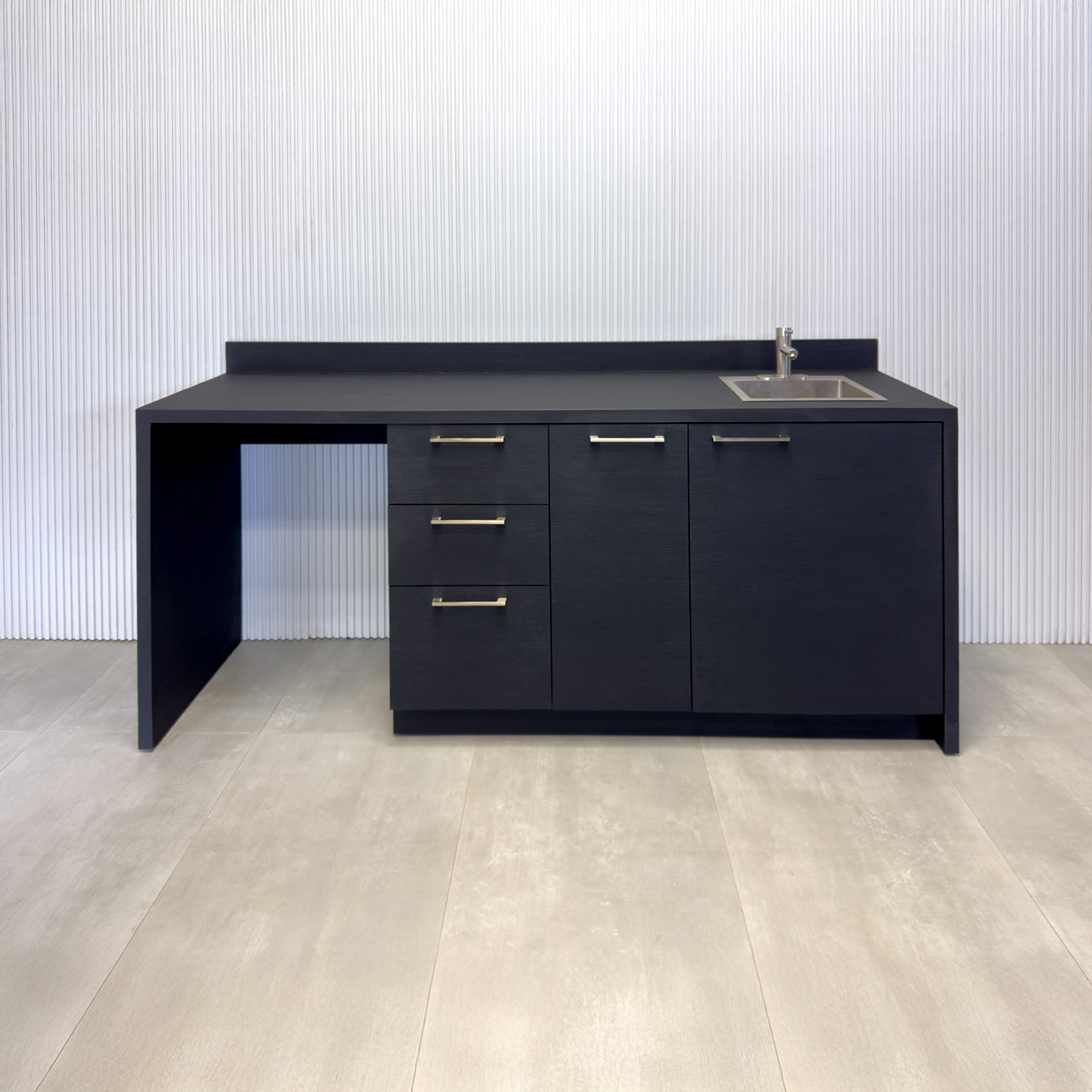 84-inch Sweetwater Kitchenette with Black Cinder matte laminate top, Black Cinder matte laminate main body, and Black liner interior.