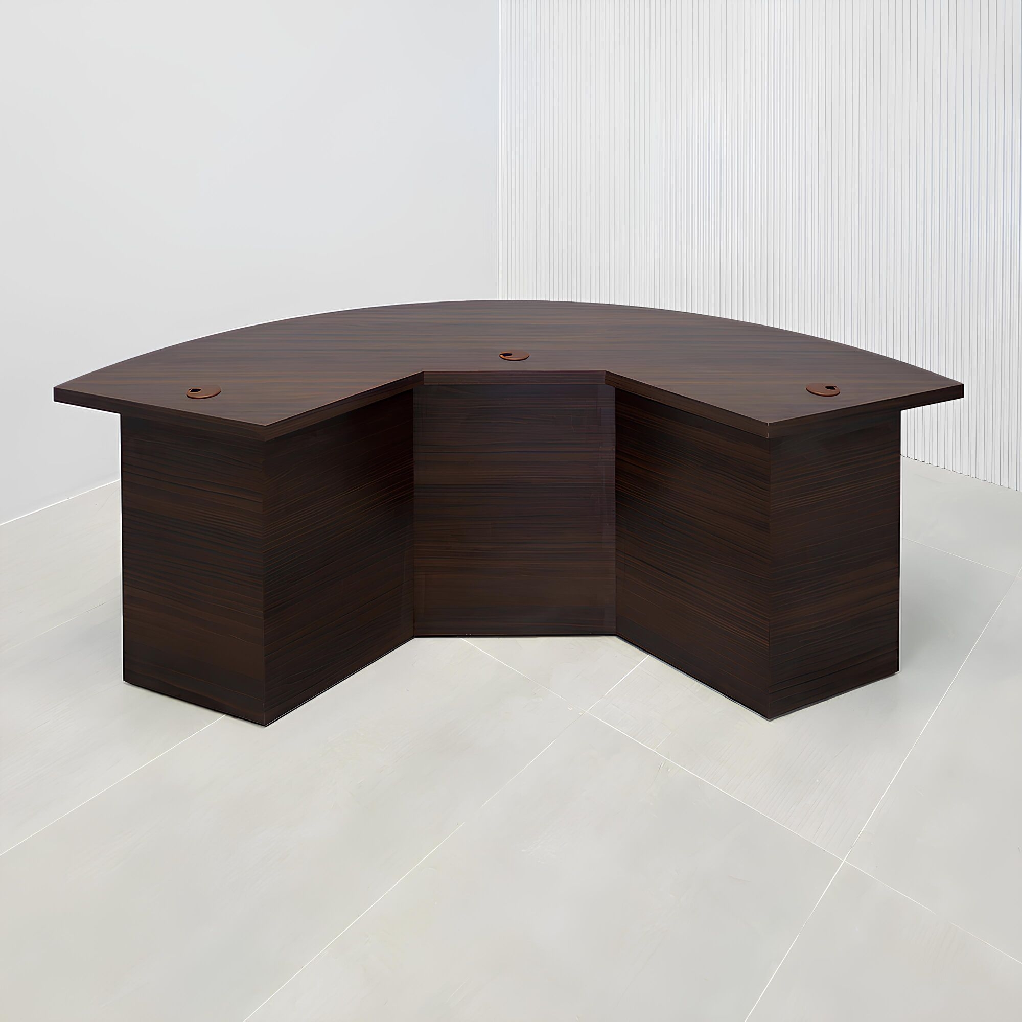 84-inch Tampa Bay Custom Handmade Podcast Table in colombian walnut matte laminate top, front base, and back base.