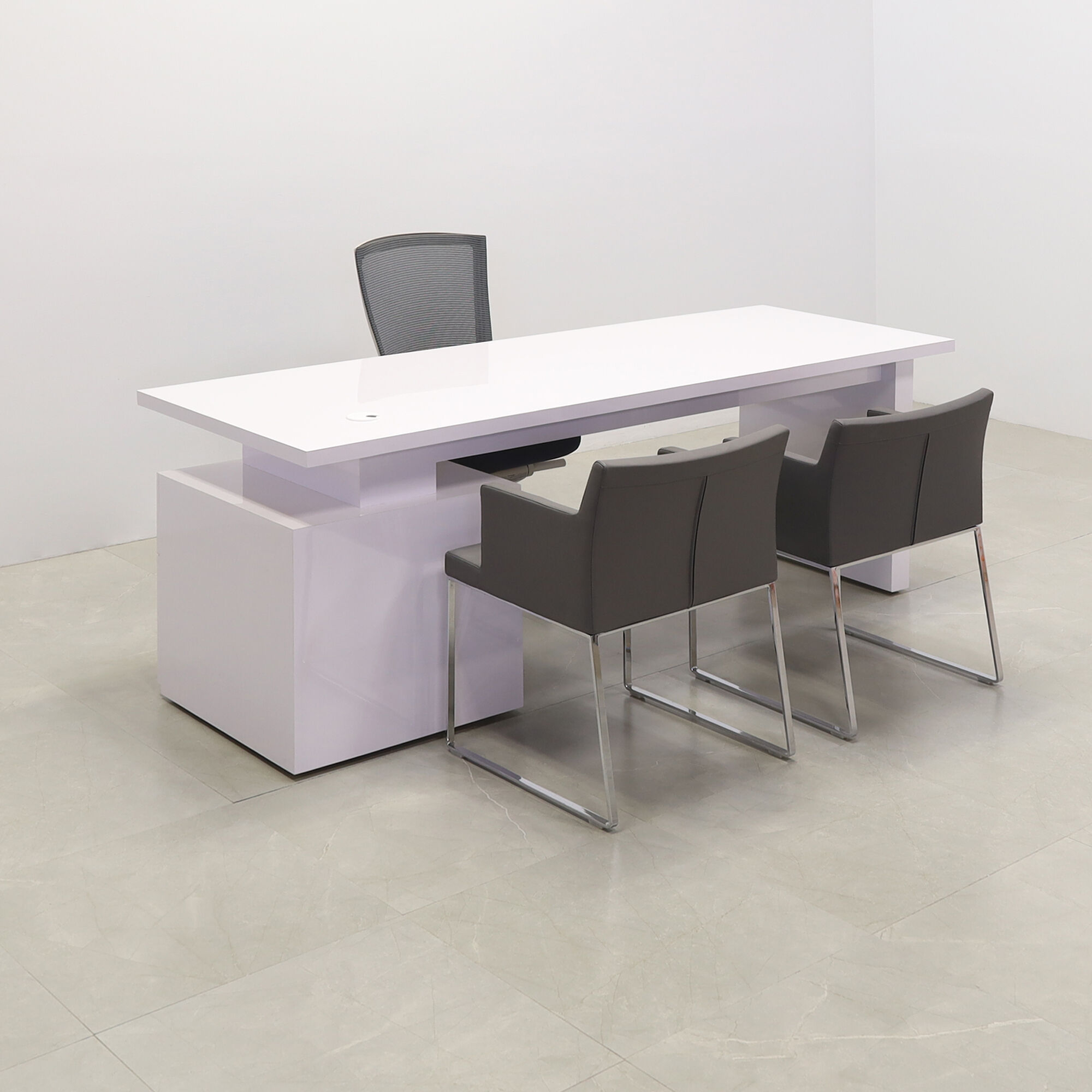 Avenue Straight Executive Desk In White Gloss Laminate Top - 84 In. - Stock #6