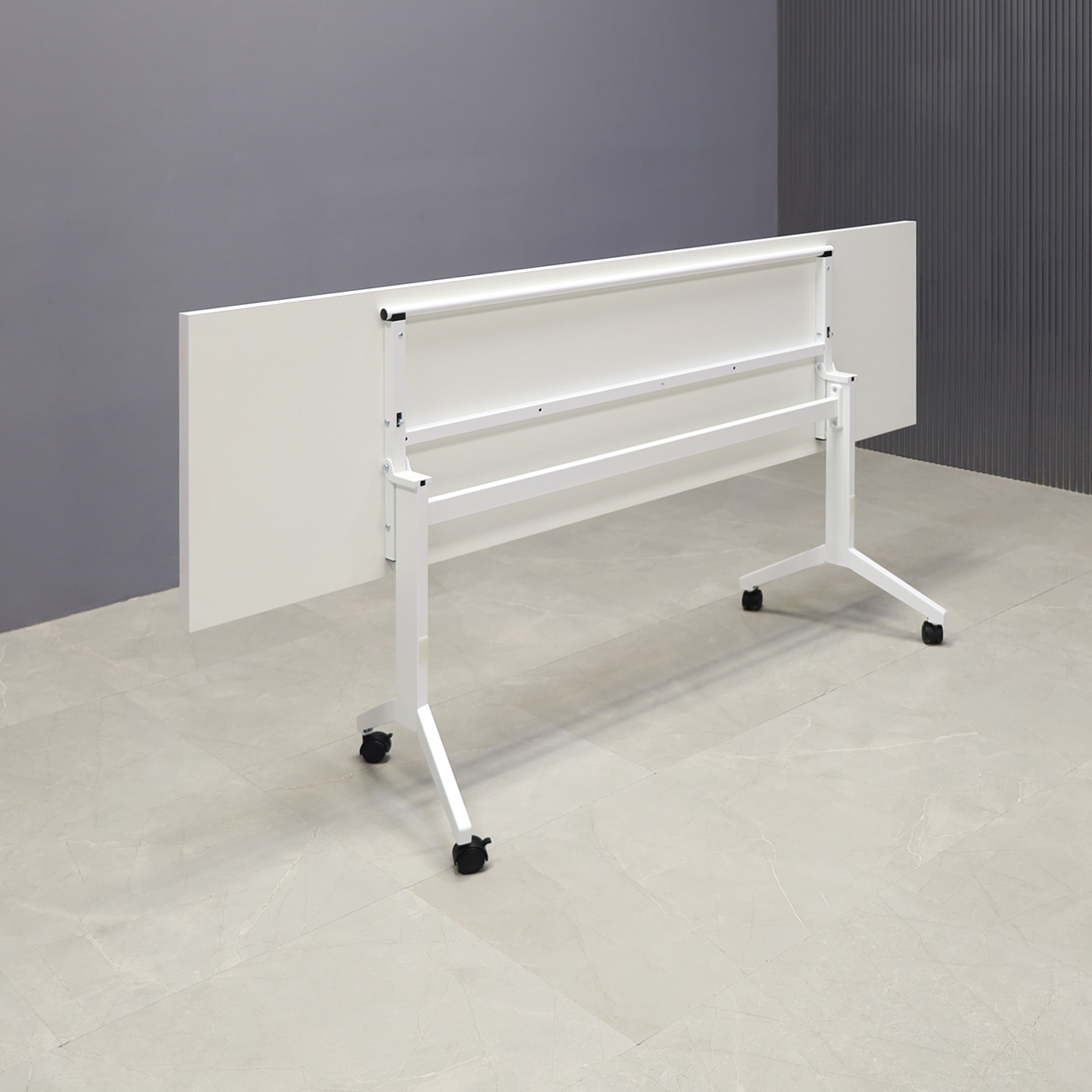 84-inch Westin Rectangular Training Table in white matte laminate top and white frame, shown here.
