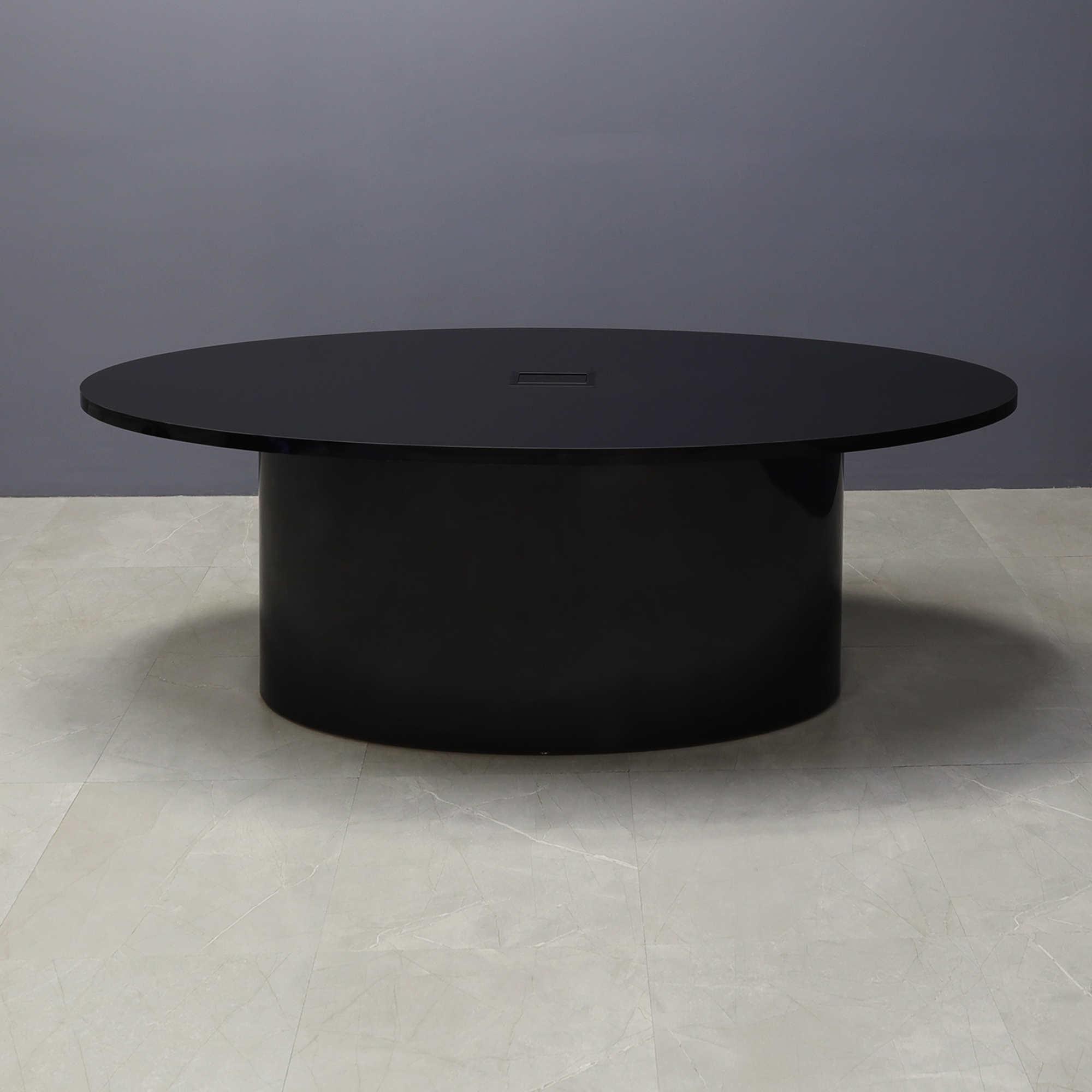 90-inch Newton Oval Conference Table With Laminate Top in black gloss laminate top & base, and black MX3 power box.
