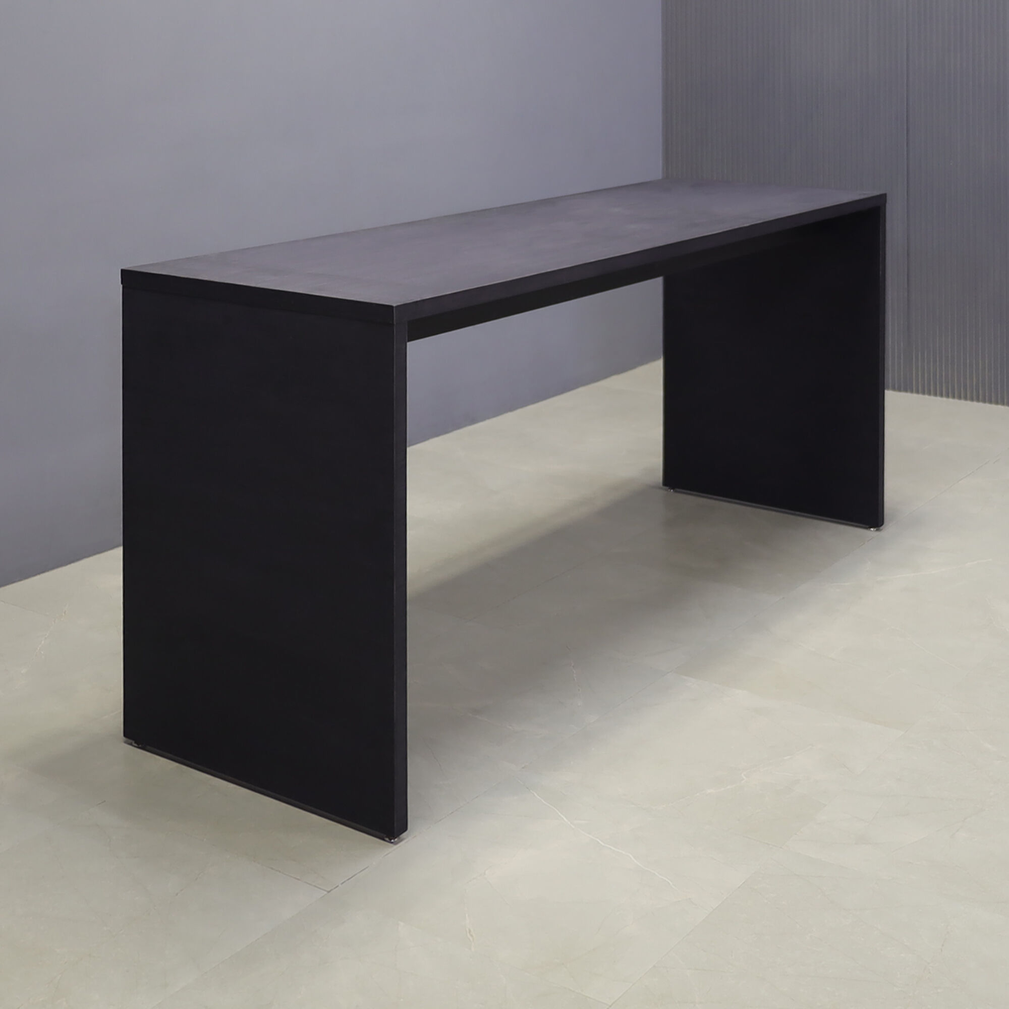 90-inch Ashville Bar Table in ebony veneer finish.