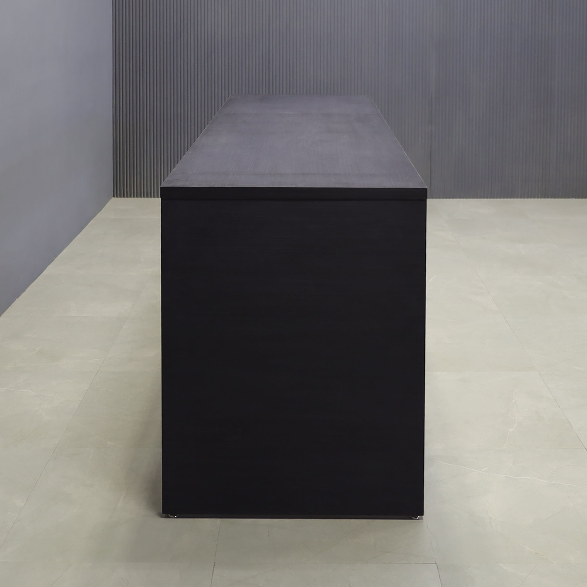 90-inch Ashville Bar Table in ebony veneer finish.