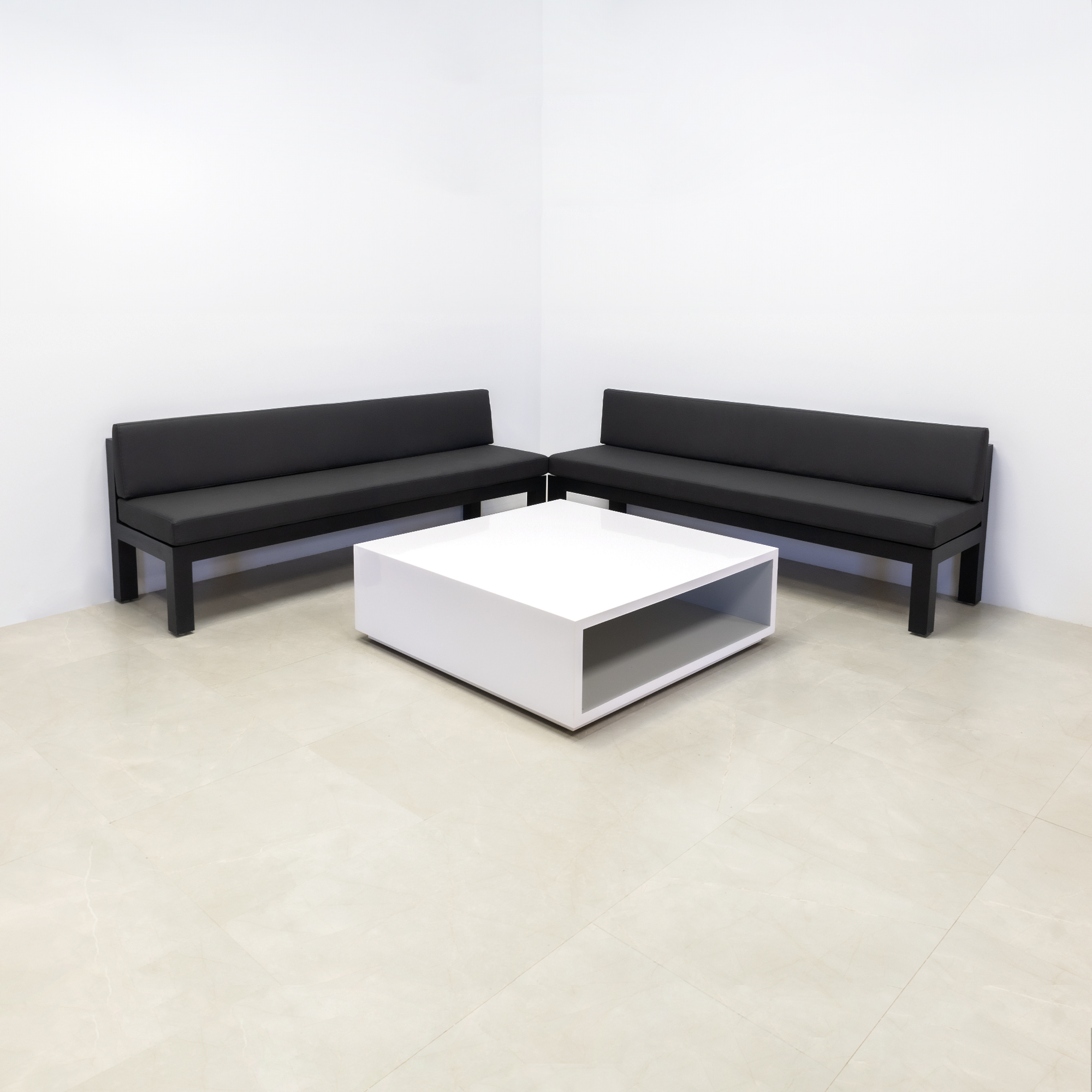 Albany Square Lobby Table in white gloss laminate finish shown here.