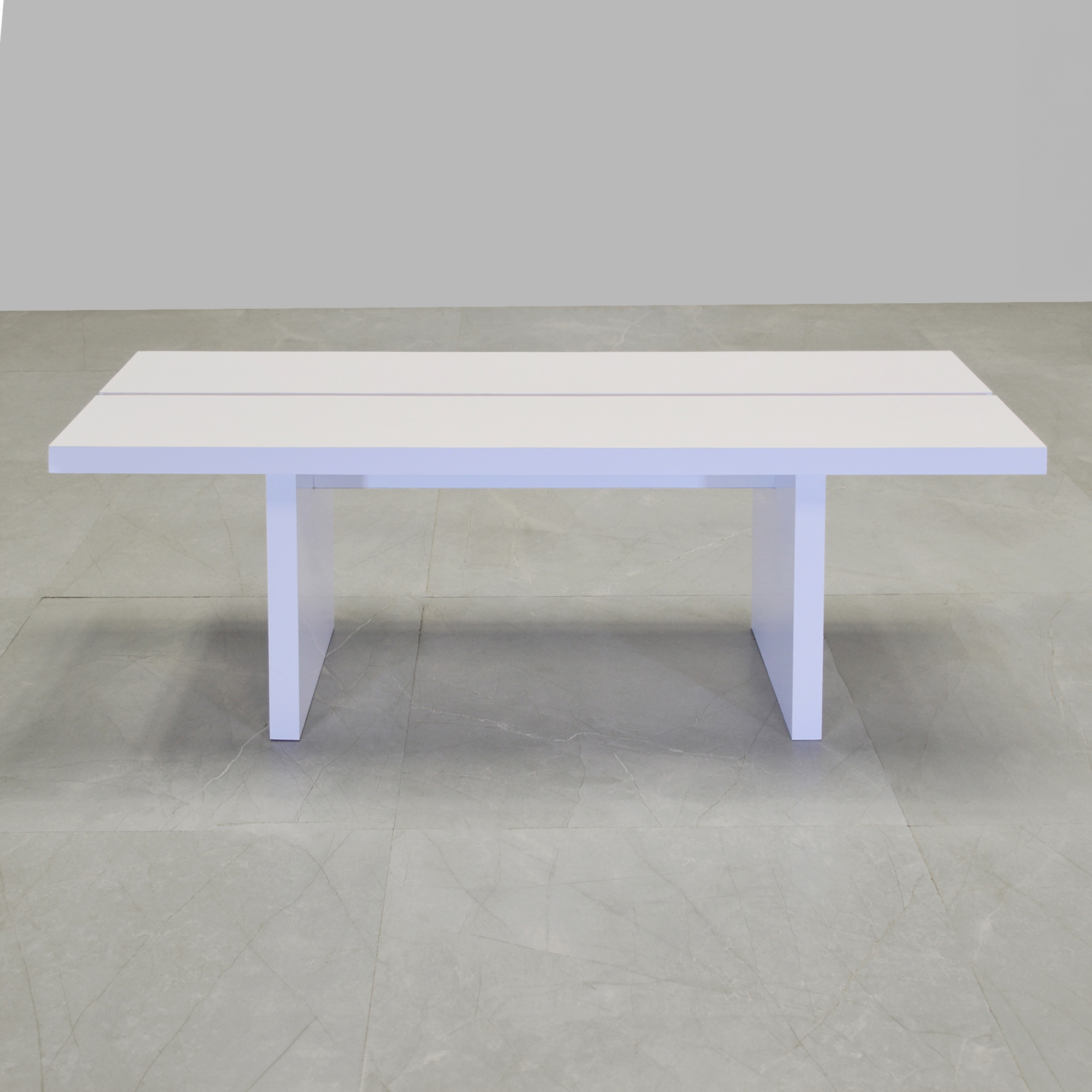 Astoria Slat Bench in white gloss laminate finish shown here.