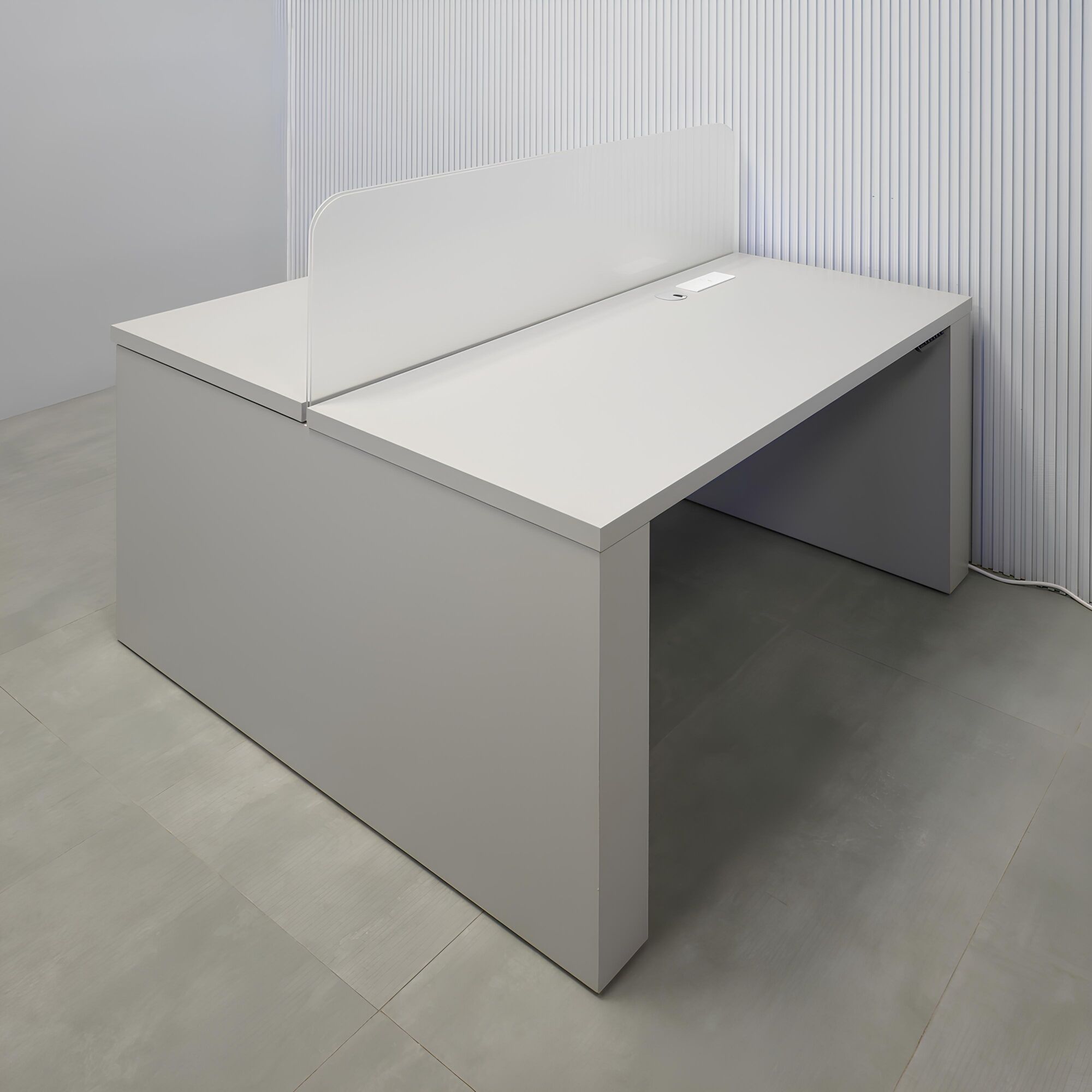 57 1/4" Nashville Sit-Stand Workstation with Folkstone Matte laminate top, Folkstone Matte laminate base, and 1/4" Frosted  Acrylic partition.
