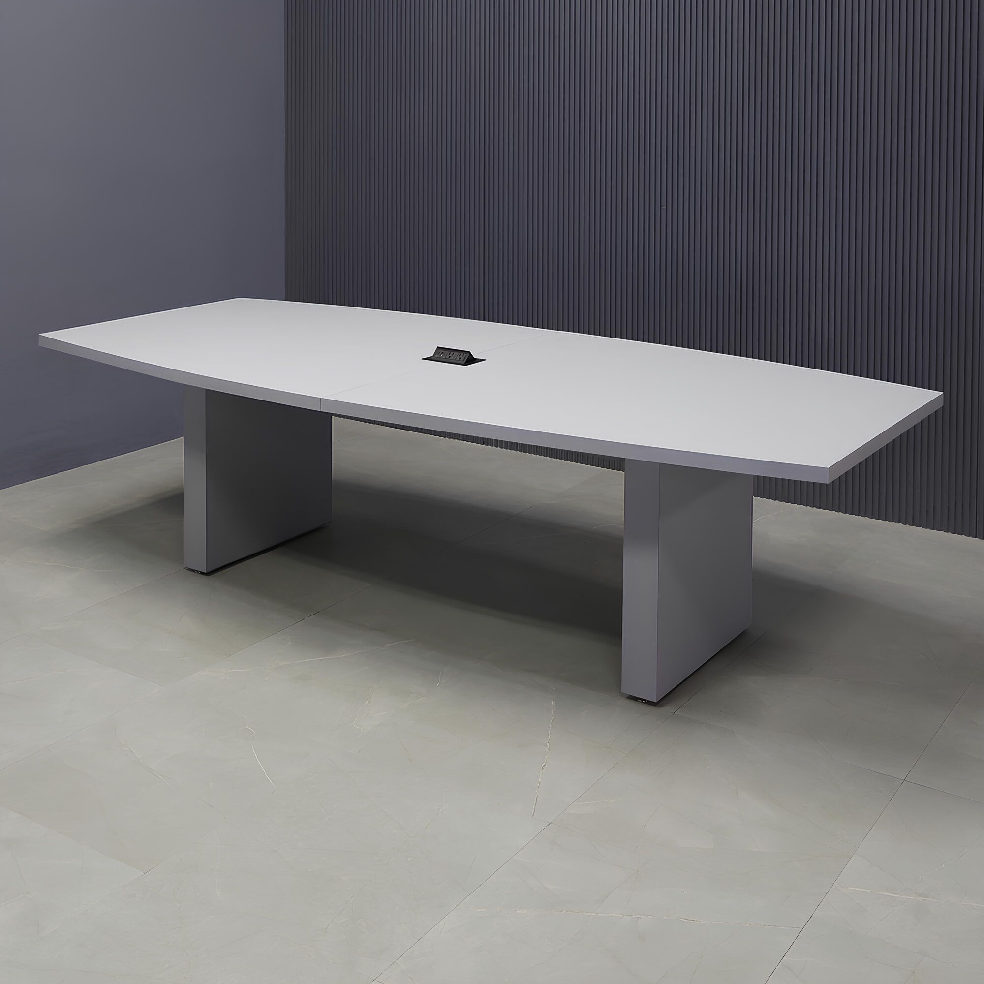 108-inch Newton Boat Conference Table with gray traceless laminate top & base.