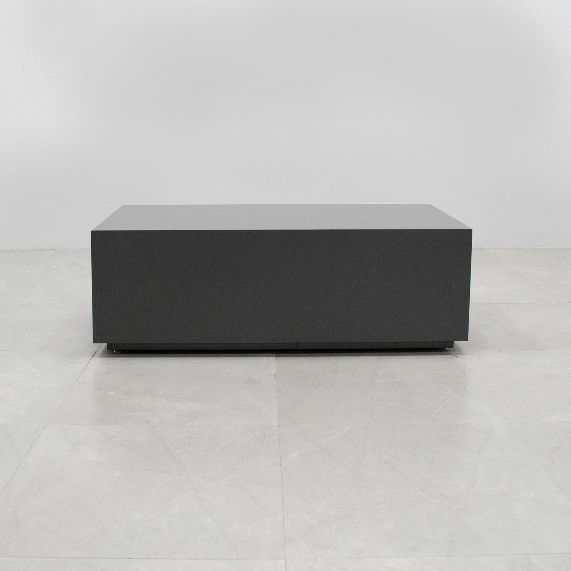 Norfolk Rectangular Lobby Table in storm gray matte laminate finish shown here.